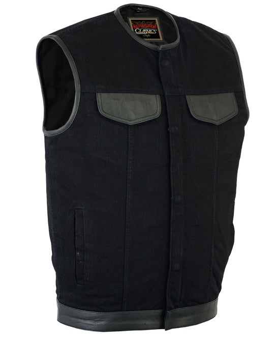 RC991 Men's Black Denim Single Panel Concealment Vest W/Leather  Thunderbird Speed Shop