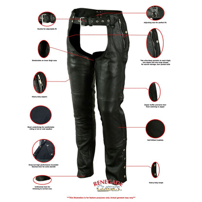 RC476 Unisex Double Deep Pocket Thermal Lined Chaps  Thunderbird Speed Shop