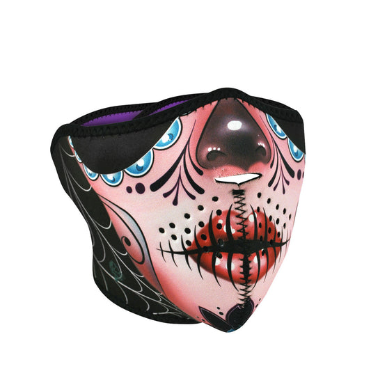 WNFM082H ZAN® Half Mask- Neoprene- Sugar Skull Reversible to Purp  Thunderbird Speed Shop