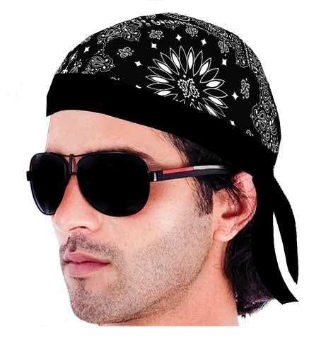 HW2605 Headwrap Paisley Lined Black  Thunderbird Speed Shop