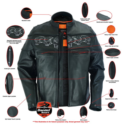 DS700 Men's Scooter Jacket w/Reflective Skulls  Thunderbird Speed Shop