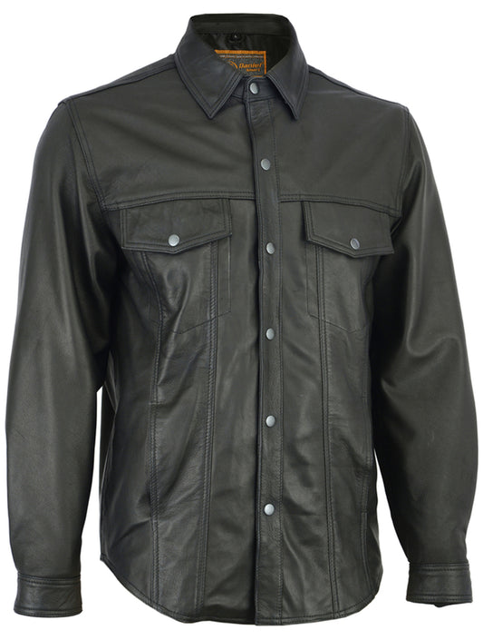 Men's Leather Motorcycle Riding Shirt Button up