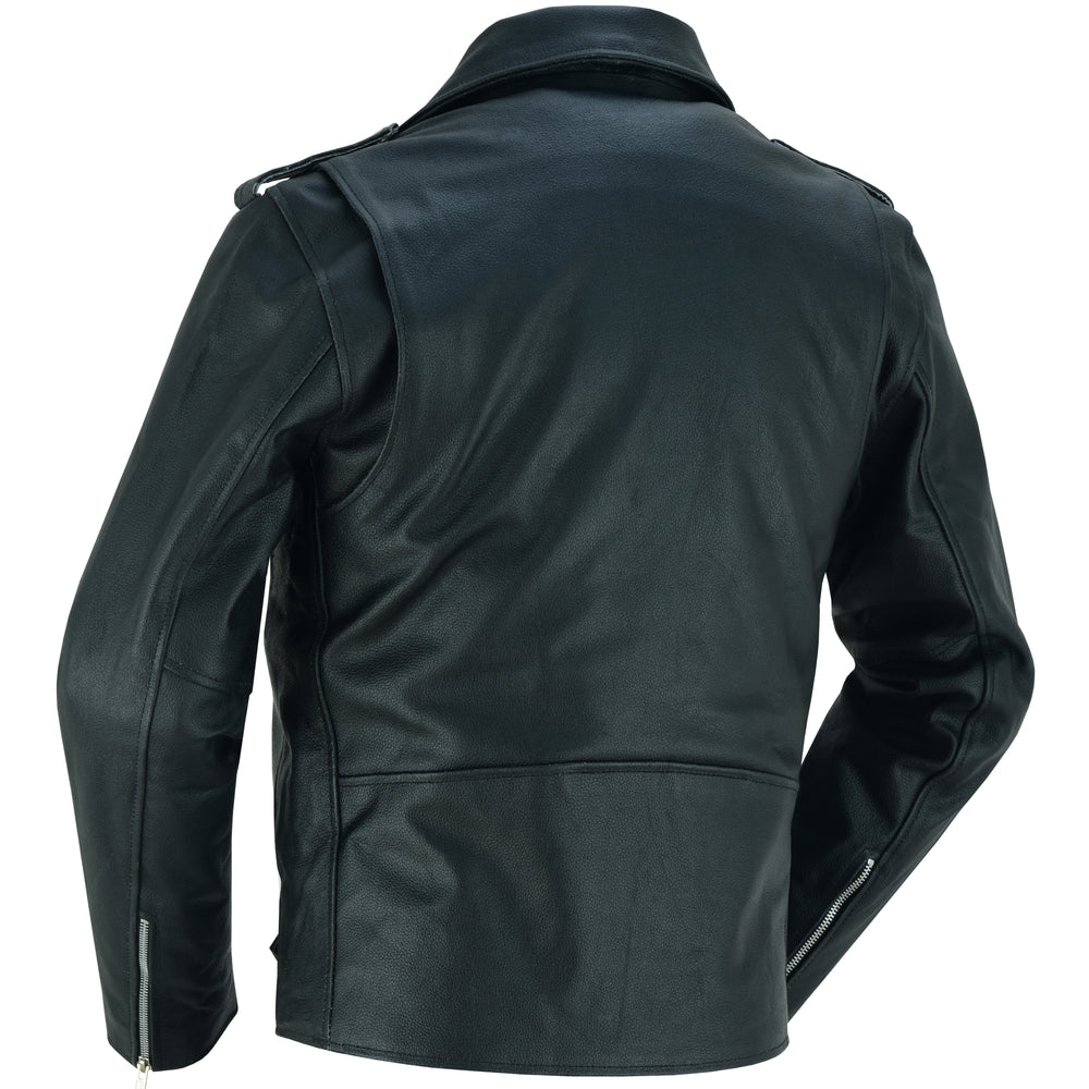 DS710 Economy Motorcycle Classic Biker Leather Jacket - Plain Sides  Thunderbird Speed Shop