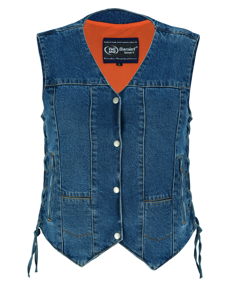 DM948 Women's 6 Pocket Denim Utility Vest - Blue  Thunderbird Speed Shop