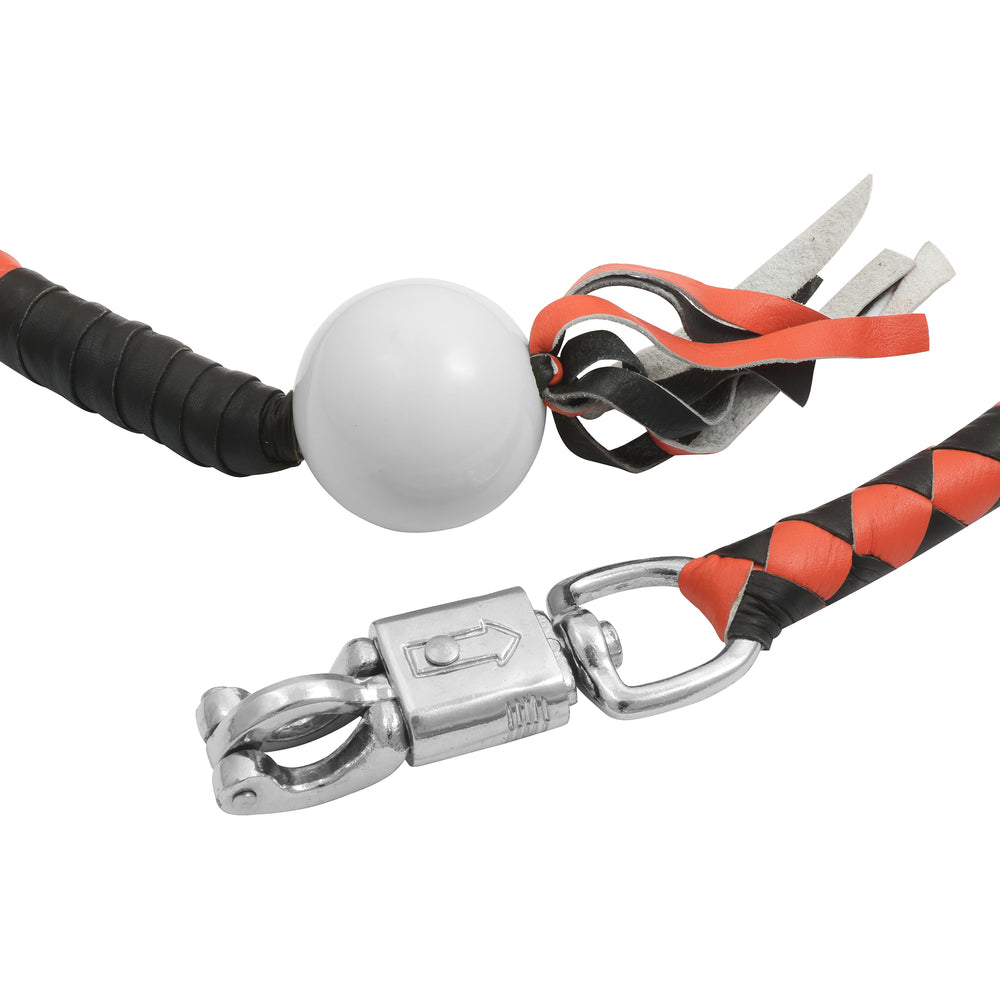 GBW209B Leather Biker Whip-Orange/Black W / White Pool Ball  Thunderbird Speed Shop