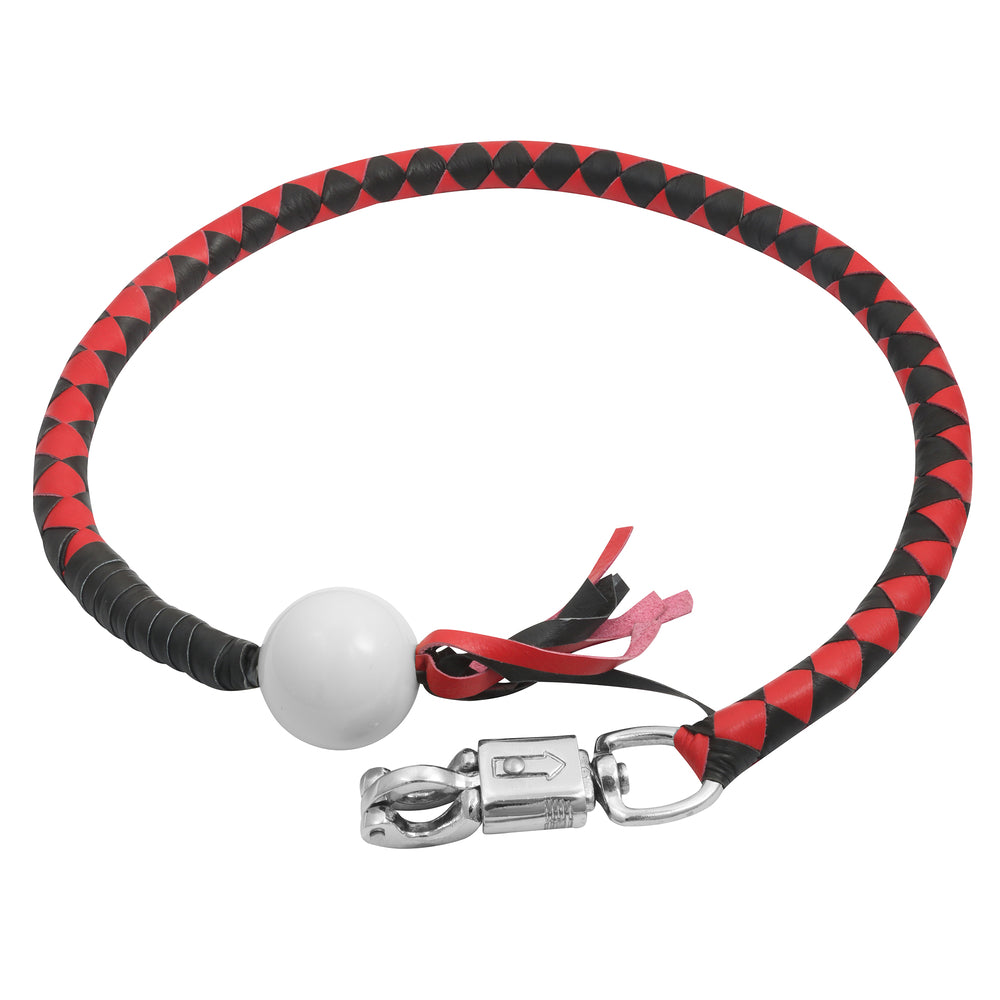 GBW211B Leather Biker Whip-Red/Black W / White Pool Ball  Thunderbird Speed Shop