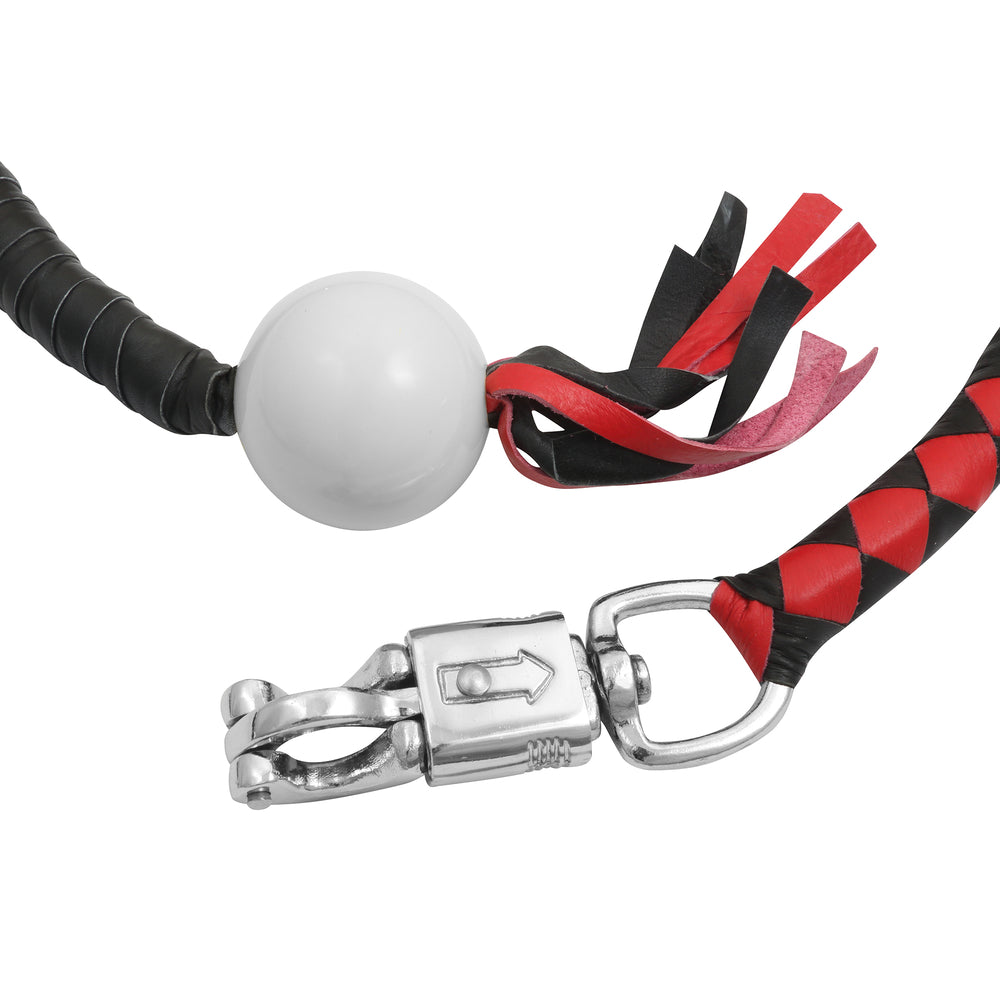 GBW211B Leather Biker Whip-Red/Black W / White Pool Ball  Thunderbird Speed Shop