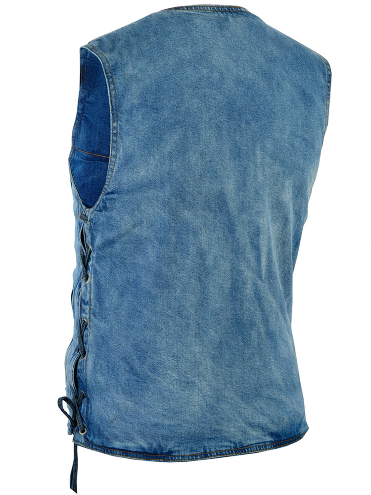 DM905BU    Men's Single Back Panel Concealed Carry Denim Vest  Thunderbird Speed Shop