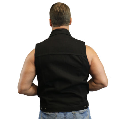 DM979BK Snap/Zipper Front Denim Vest- Black  Thunderbird Speed Shop