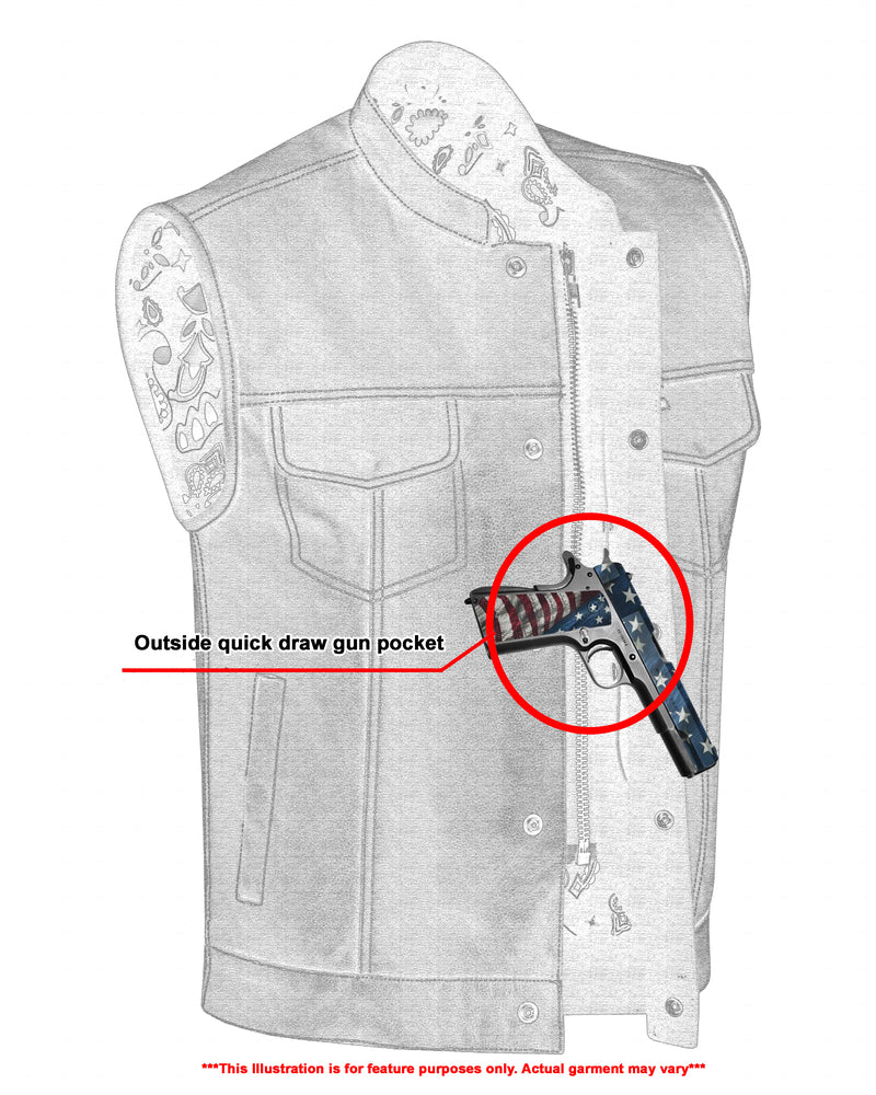 DS164 Men's Paisley Black Leather Motorcycle Vest with White Stitchin  Thunderbird Speed Shop