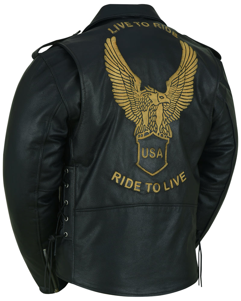 DS759 Men's Eagle Embossed Live To Ride - Ride To Live Classic Black  Thunderbird Speed Shop