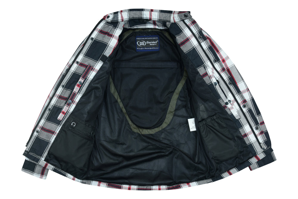 DS4672 Armored Flannel Shirt - Black, White & Red  Thunderbird Speed Shop