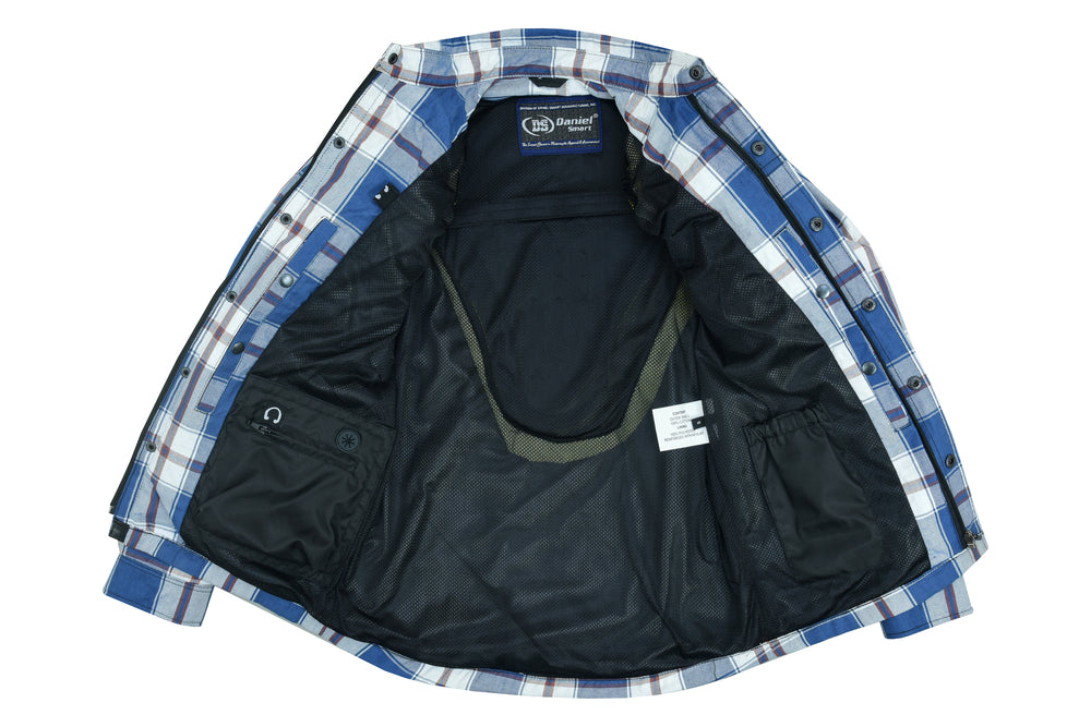 DS4673 Armored Flannel Shirt - Blue, White & Maroon  Thunderbird Speed Shop