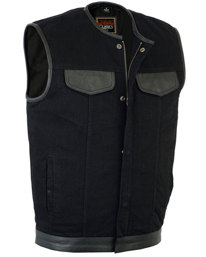 RC991 Men's Black Denim Single Panel Concealment Vest W/Leather  Thunderbird Speed Shop