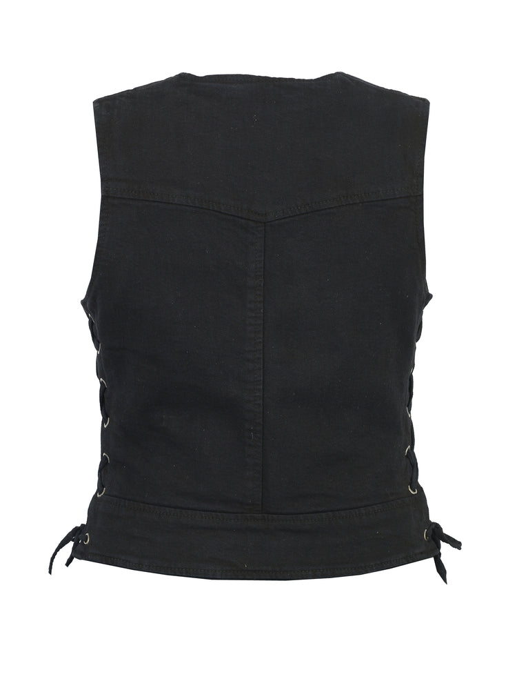 DM942BK Women's Stylish Black Denim Vest  Thunderbird Speed Shop