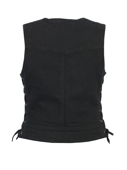 DM942BK Women's Stylish Black Denim Vest  Thunderbird Speed Shop