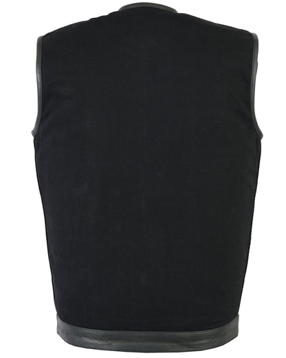 DM991 Men's Black Denim Single Panel Concealment Vest W/Leather Trim-  Thunderbird Speed Shop