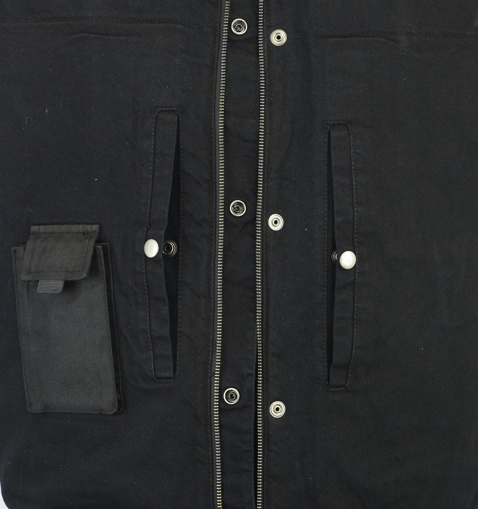 RC991 Men's Black Denim Single Panel Concealment Vest W/Leather  Thunderbird Speed Shop