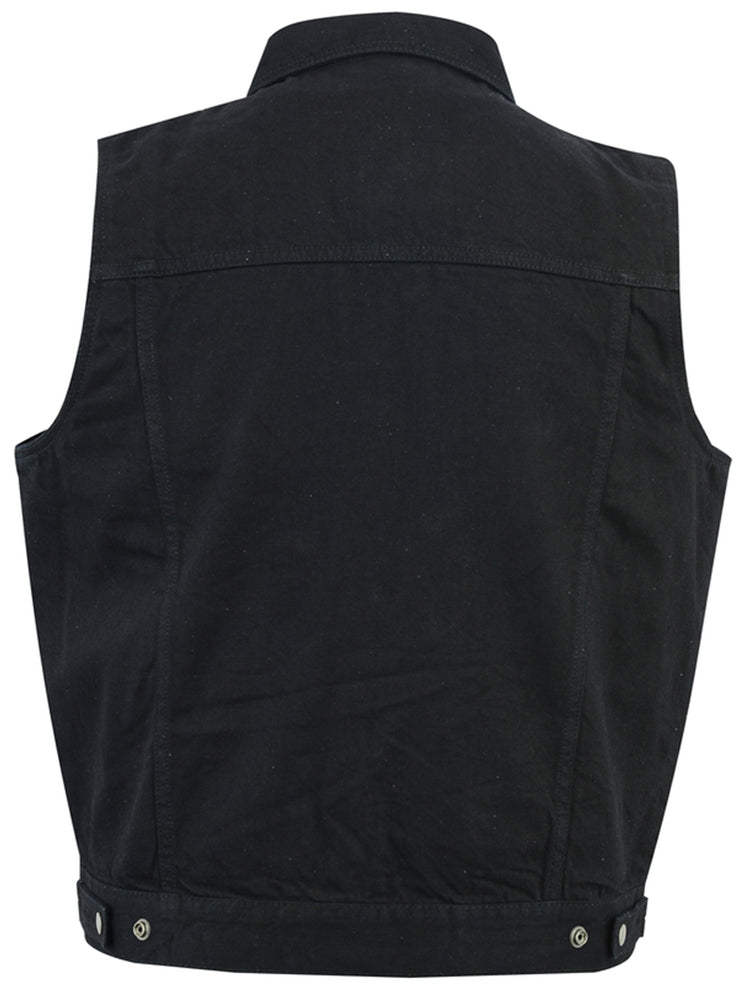 DM979BK Snap/Zipper Front Denim Vest- Black  Thunderbird Speed Shop