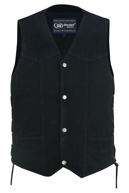 DM911 Men's Traditional Denim Vest with Side Laces  Thunderbird Speed Shop