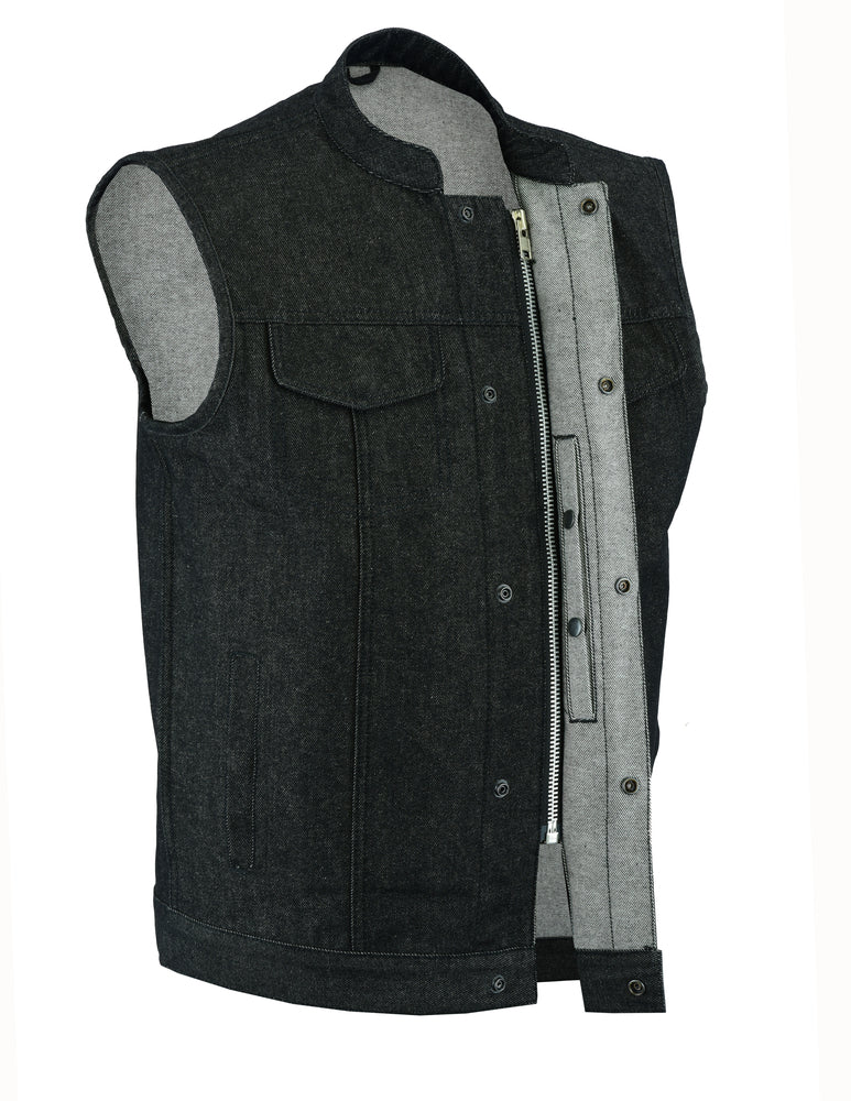 DM977 Men's Rough Rub-Off Raw Finish Denim Vest  Thunderbird Speed Shop