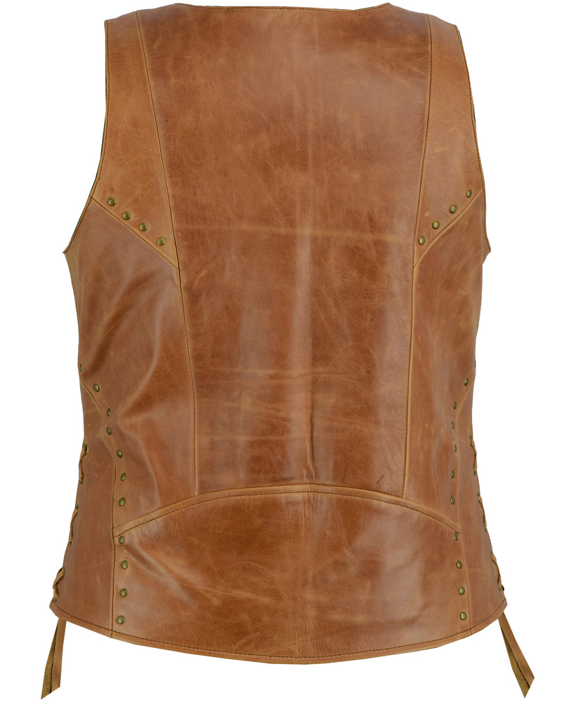 DS236 Women's Brown Zippered Vest with Lacing Details  Thunderbird Speed Shop