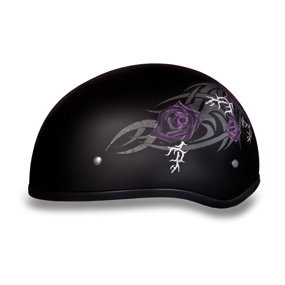 D6-PR D.O.T. DAYTONA SKULL CAP - W/ PURPLE ROSE  Thunderbird Speed Shop