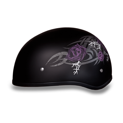 D6-PR D.O.T. DAYTONA SKULL CAP - W/ PURPLE ROSE  Thunderbird Speed Shop