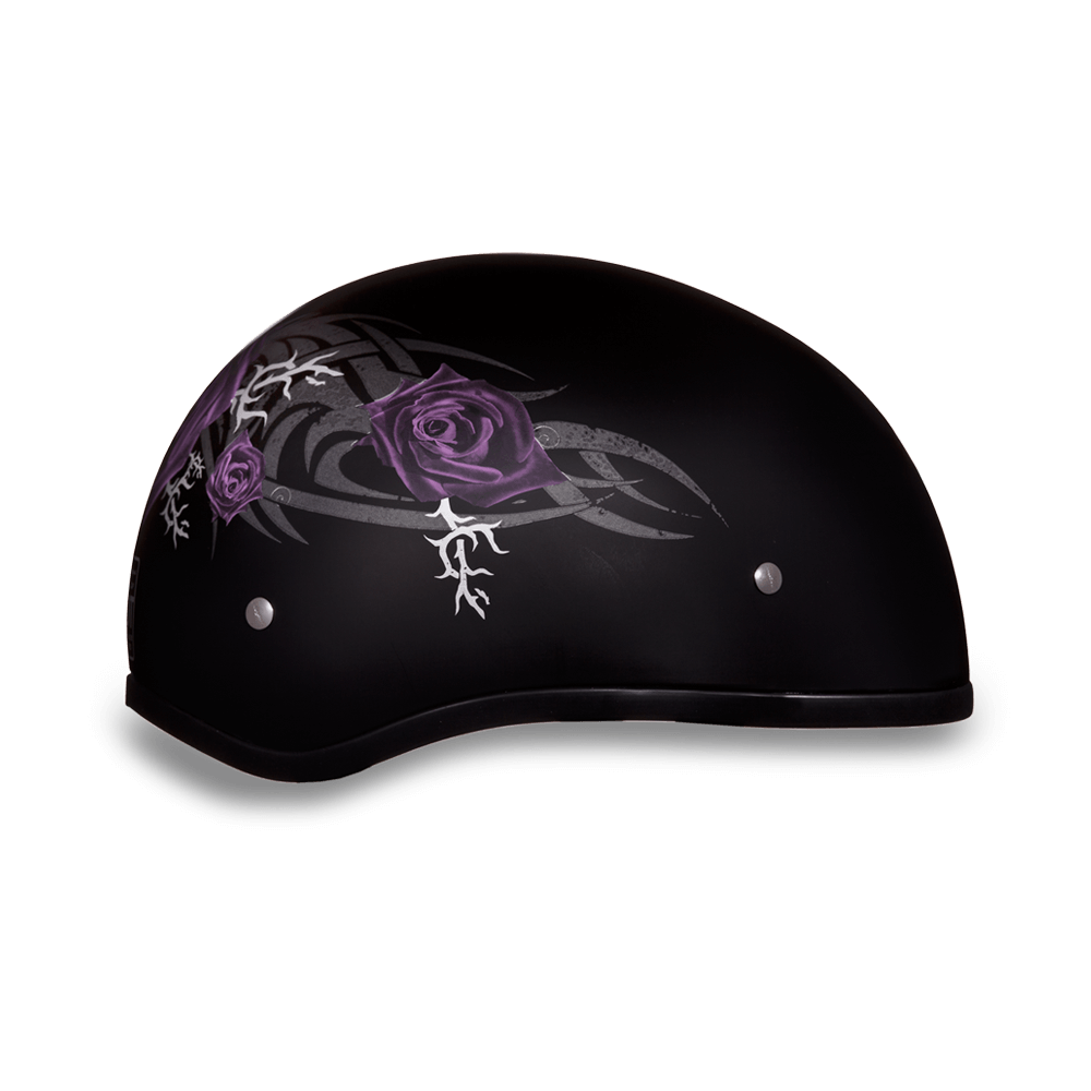 D6-PR D.O.T. DAYTONA SKULL CAP - W/ PURPLE ROSE  Thunderbird Speed Shop