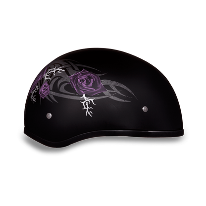 D6-PR D.O.T. DAYTONA SKULL CAP - W/ PURPLE ROSE  Thunderbird Speed Shop