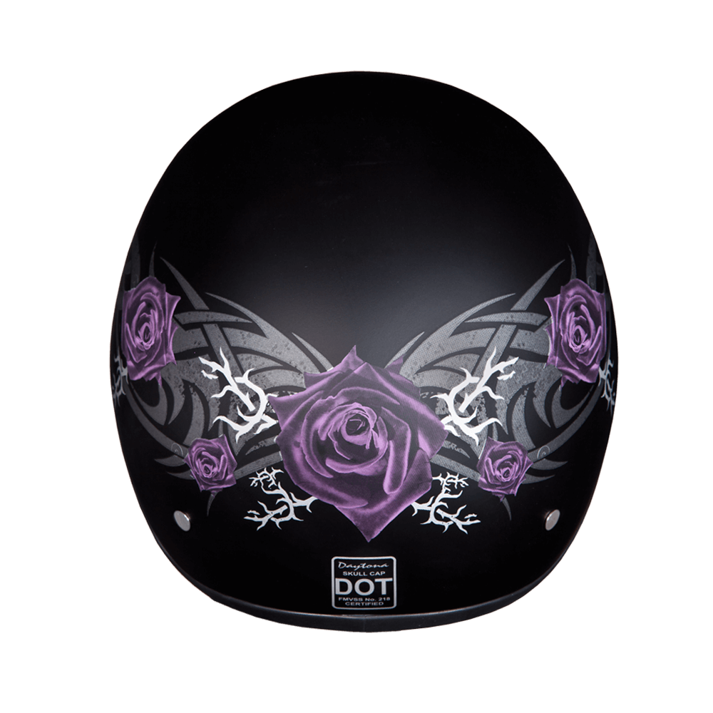 D6-PR D.O.T. DAYTONA SKULL CAP - W/ PURPLE ROSE  Thunderbird Speed Shop