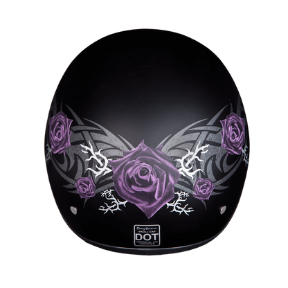 D6-PR D.O.T. DAYTONA SKULL CAP - W/ PURPLE ROSE  Thunderbird Speed Shop