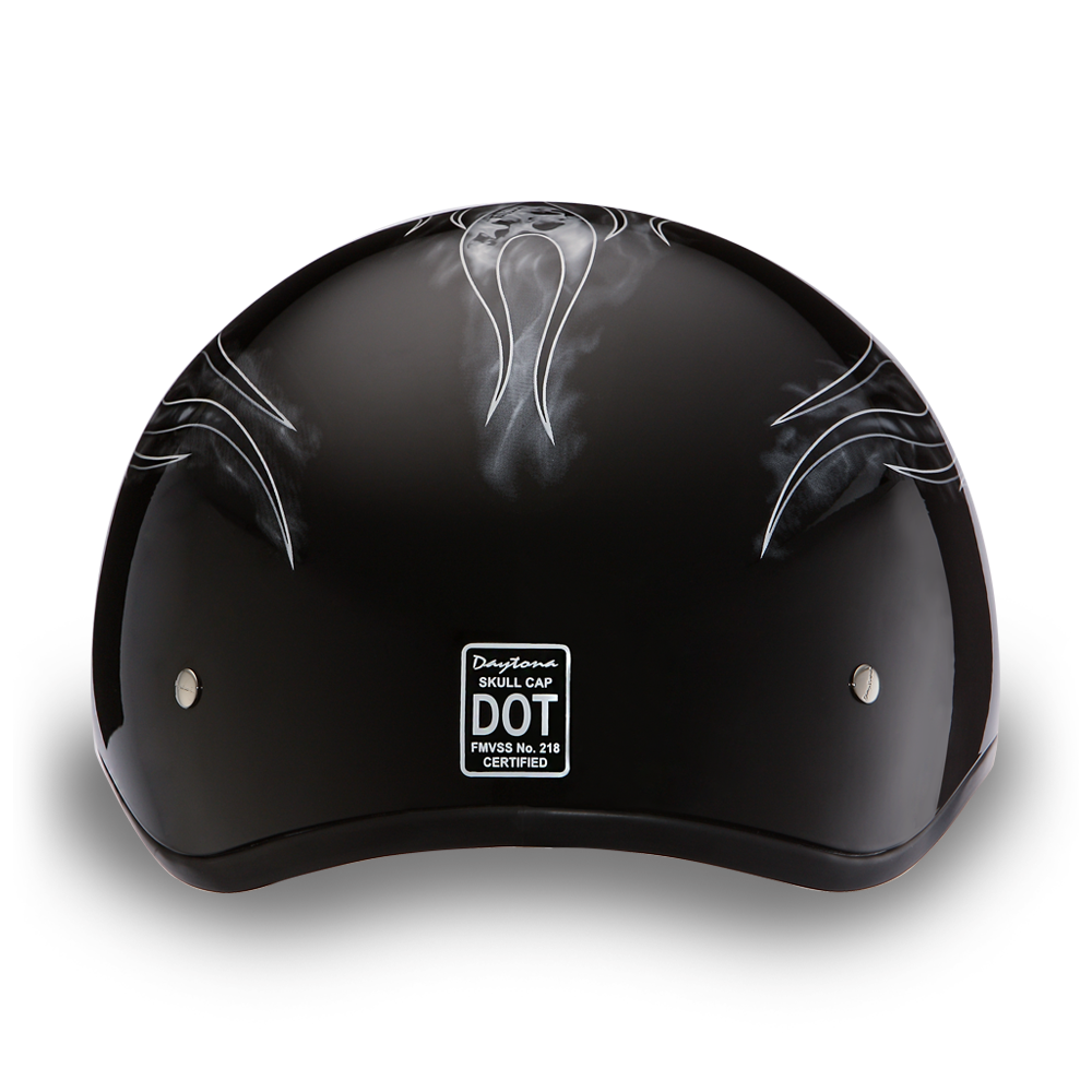 D6-SFS D.O.T. DAYTONA SKULL CAP - W/ SKULL FLAMES SILVER  Thunderbird Speed Shop