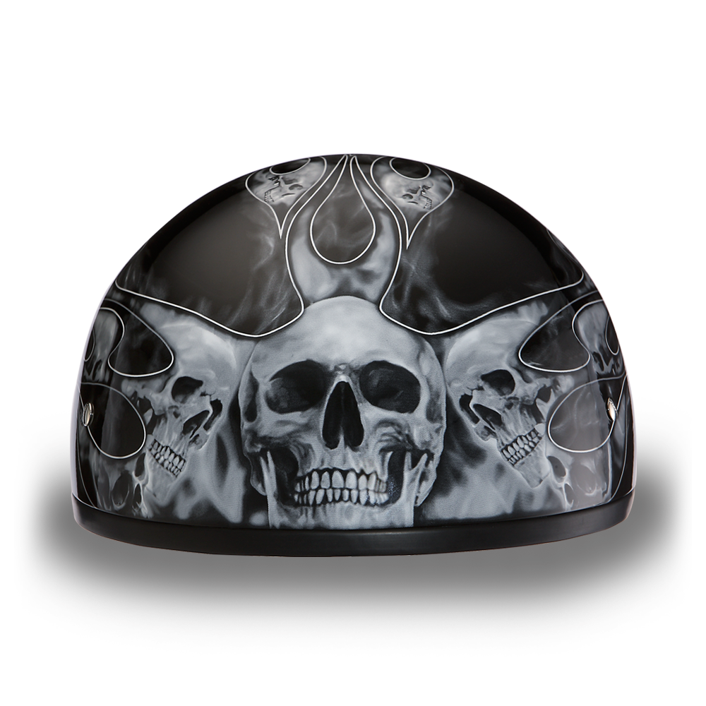 D6-SFS D.O.T. DAYTONA SKULL CAP - W/ SKULL FLAMES SILVER  Thunderbird Speed Shop