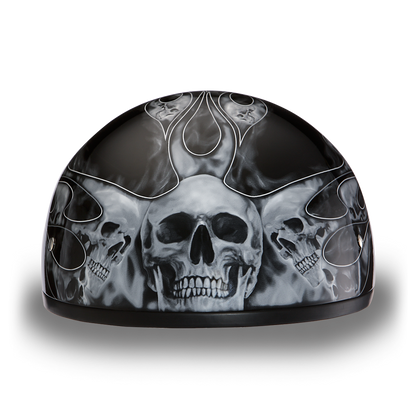 D6-SFS D.O.T. DAYTONA SKULL CAP - W/ SKULL FLAMES SILVER  Thunderbird Speed Shop