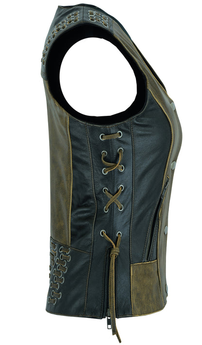 DS298 Women's Vest with Grommet and Lacing Accents - Two Tone  Thunderbird Speed Shop