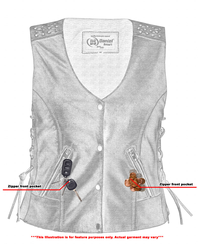 DS285V Women's Gray Vest with Grommet and Lacing Accents  Thunderbird Speed Shop