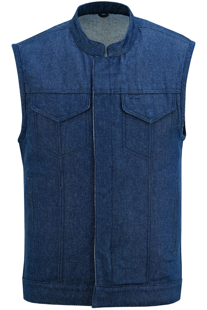 DM976 Men's Blue Rough Rub-Off Raw Finish Denim Vest  Thunderbird Speed Shop