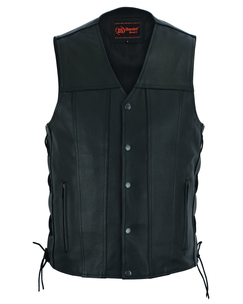 DS161TALL Men's Tall Classic Tapered Bottom Biker Leather Vest  Thunderbird Speed Shop