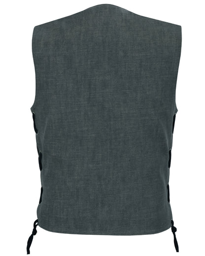 DM918 Men's Rough Rub-Off Raw Finish Broken Gray Denim Vest  Thunderbird Speed Shop