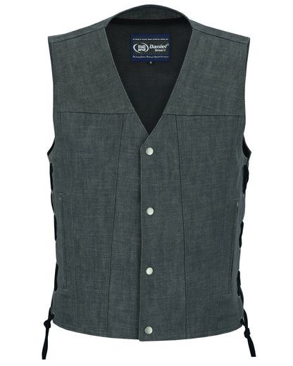 DM918 Men's Rough Rub-Off Raw Finish Broken Gray Denim Vest  Thunderbird Speed Shop