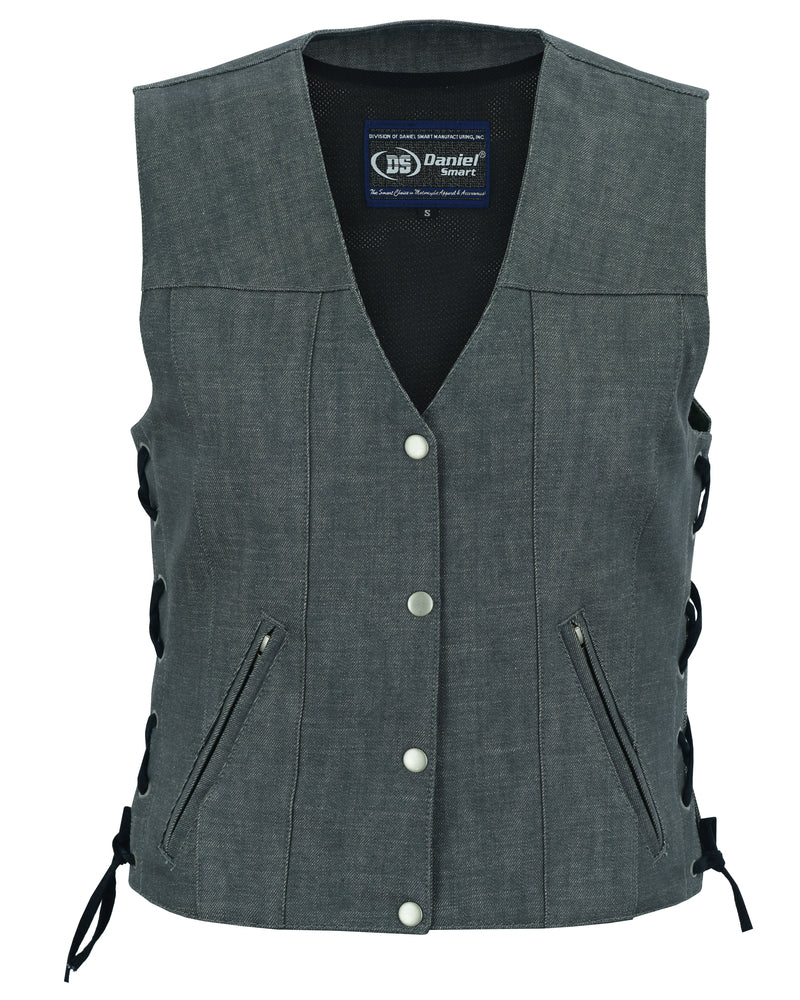 DM919 Women's Rough Rub-Off Raw Finish Broken Gray Denim Vest  Thunderbird Speed Shop