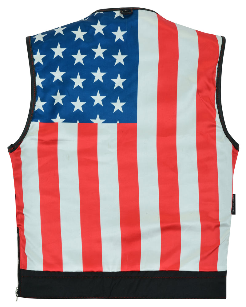 DS155 Men's Leather Vest with Red Stitching and USA Inside Flag Linin  Thunderbird Speed Shop