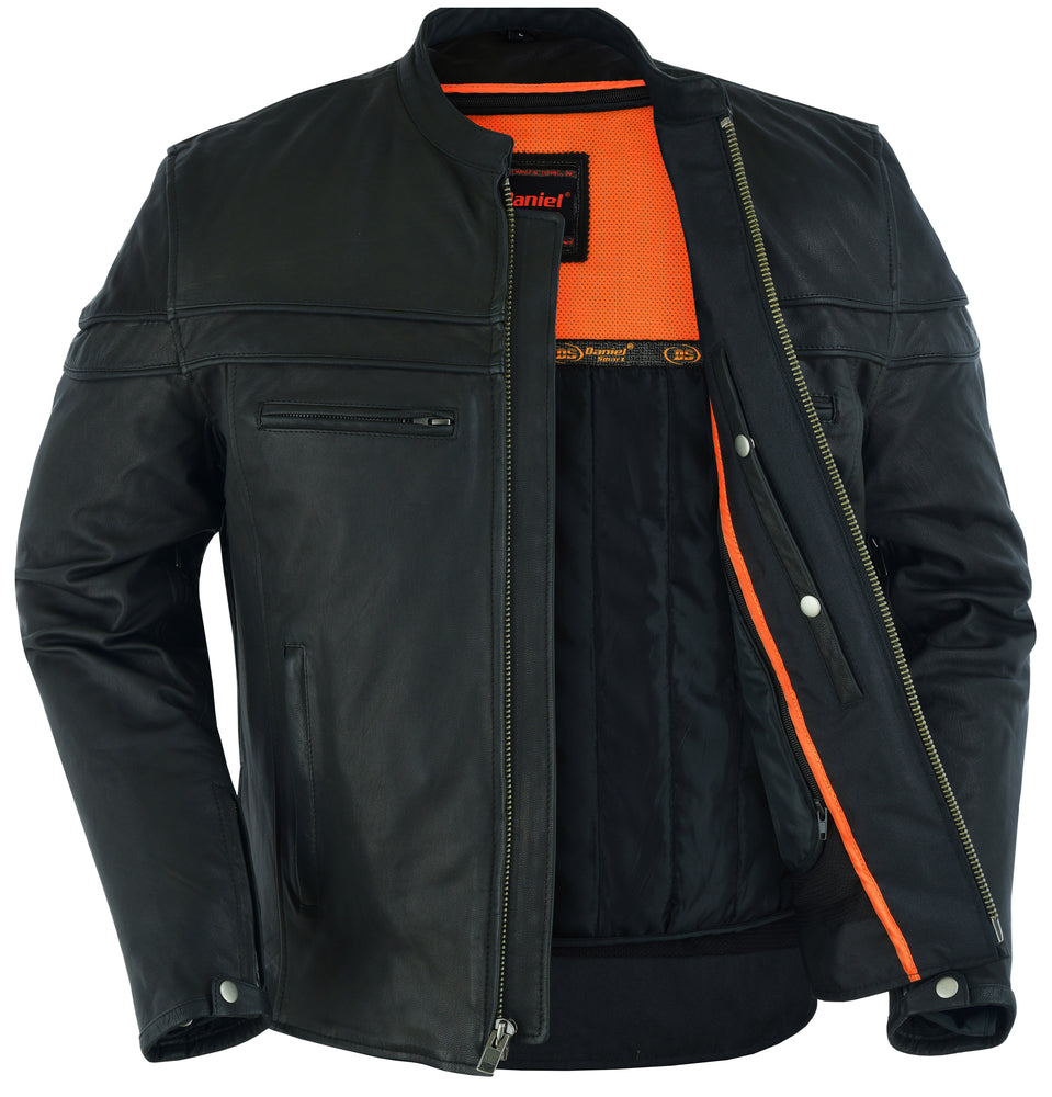 DS768 Men's Sporty Lightweight Leather Cross Over Jacket  Thunderbird Speed Shop