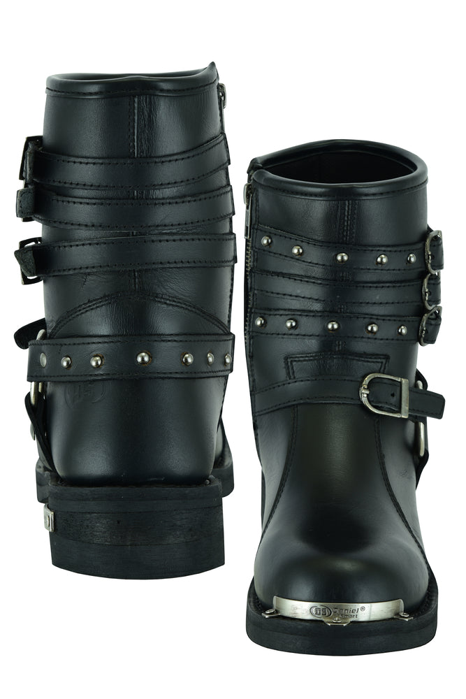 DS9767 Women's 9 Inch Black Triple Buckle Leather Harness Boot  Thunderbird Speed Shop