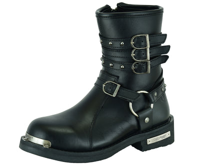 DS9767 Women's 9 Inch Black Triple Buckle Leather Harness Boot  Thunderbird Speed Shop