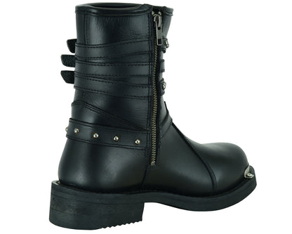 DS9767 Women's 9 Inch Black Triple Buckle Leather Harness Boot  Thunderbird Speed Shop