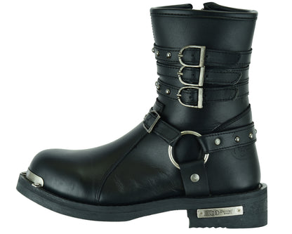 DS9767 Women's 9 Inch Black Triple Buckle Leather Harness Boot  Thunderbird Speed Shop