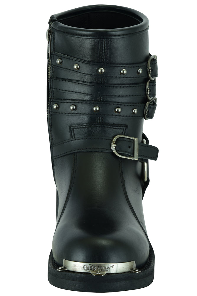 DS9767 Women's 9 Inch Black Triple Buckle Leather Harness Boot  Thunderbird Speed Shop