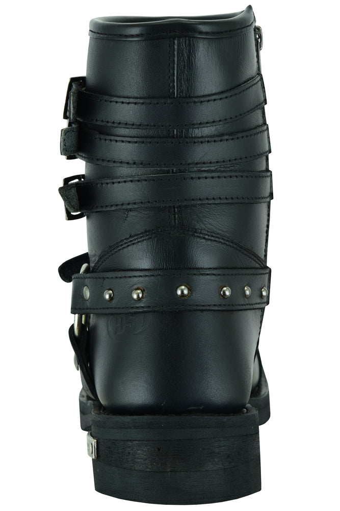 DS9767 Women's 9 Inch Black Triple Buckle Leather Harness Boot  Thunderbird Speed Shop